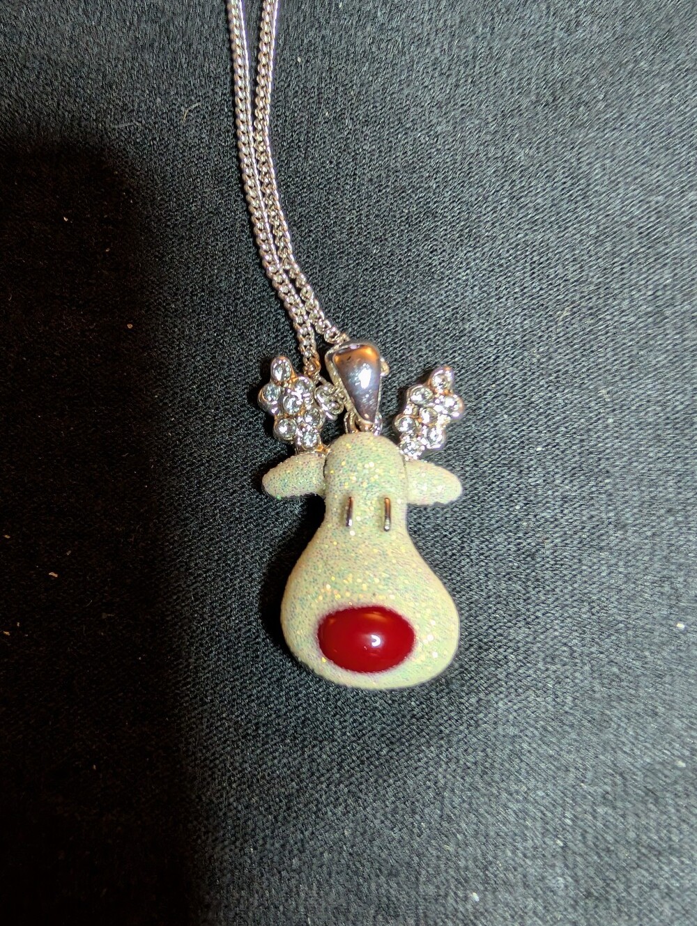 Sparkling Reindeer Pendant Necklace in Ivory with Red Accent